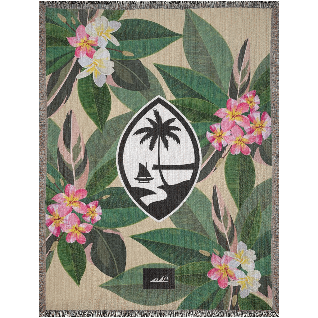 Guam Plumeria Flowers Tan Woven Blanket