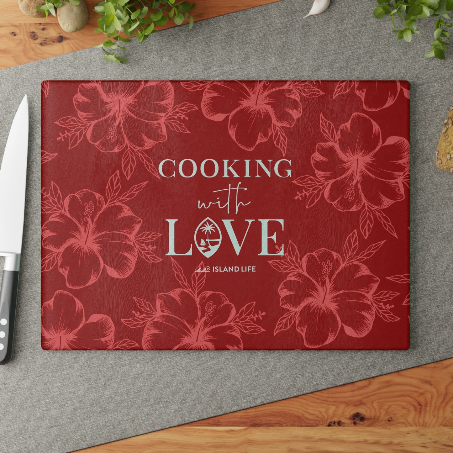 Cooking with Love Guam Glass Cutting Board