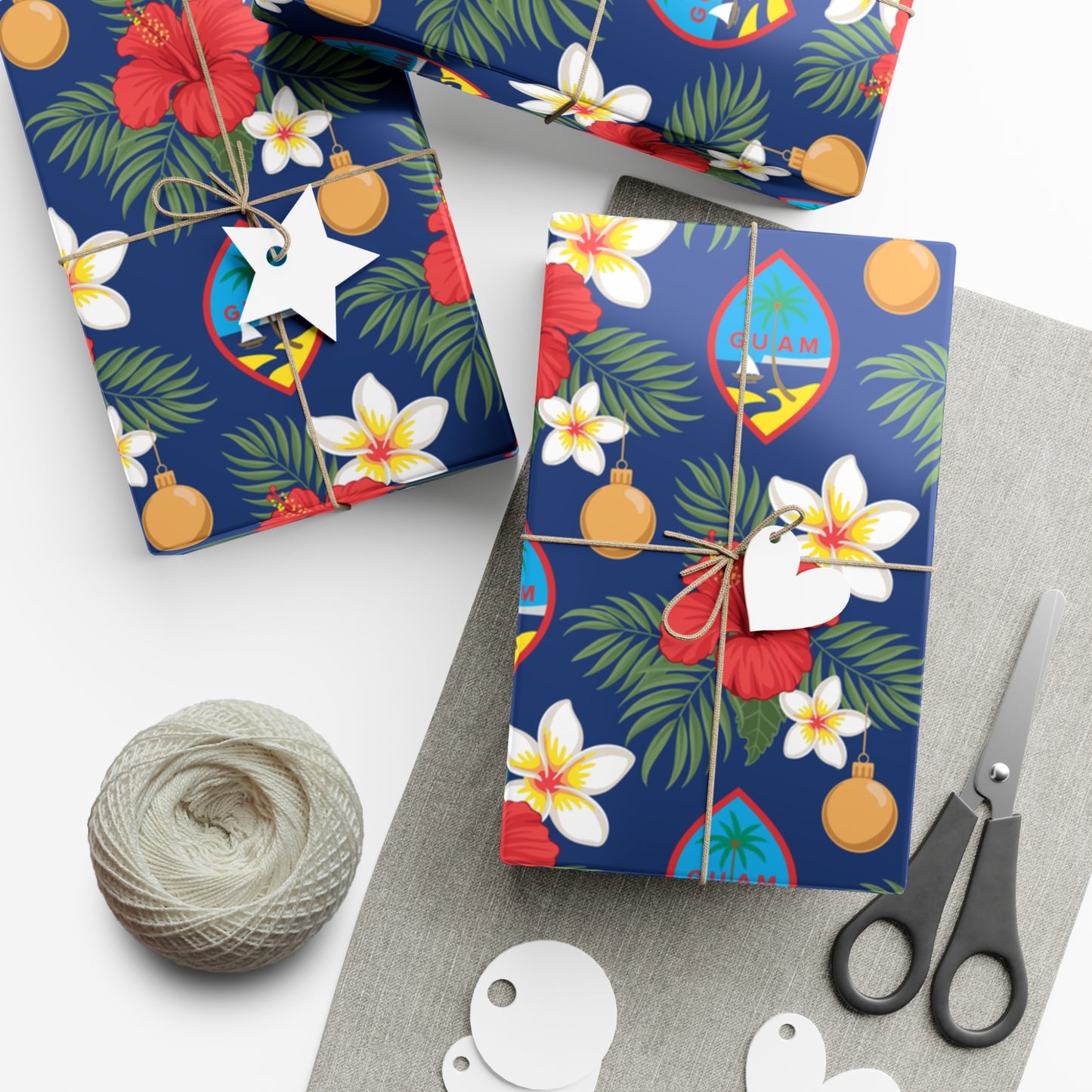 Guam Christmas Flowers Blue Gift Wrapping Paper