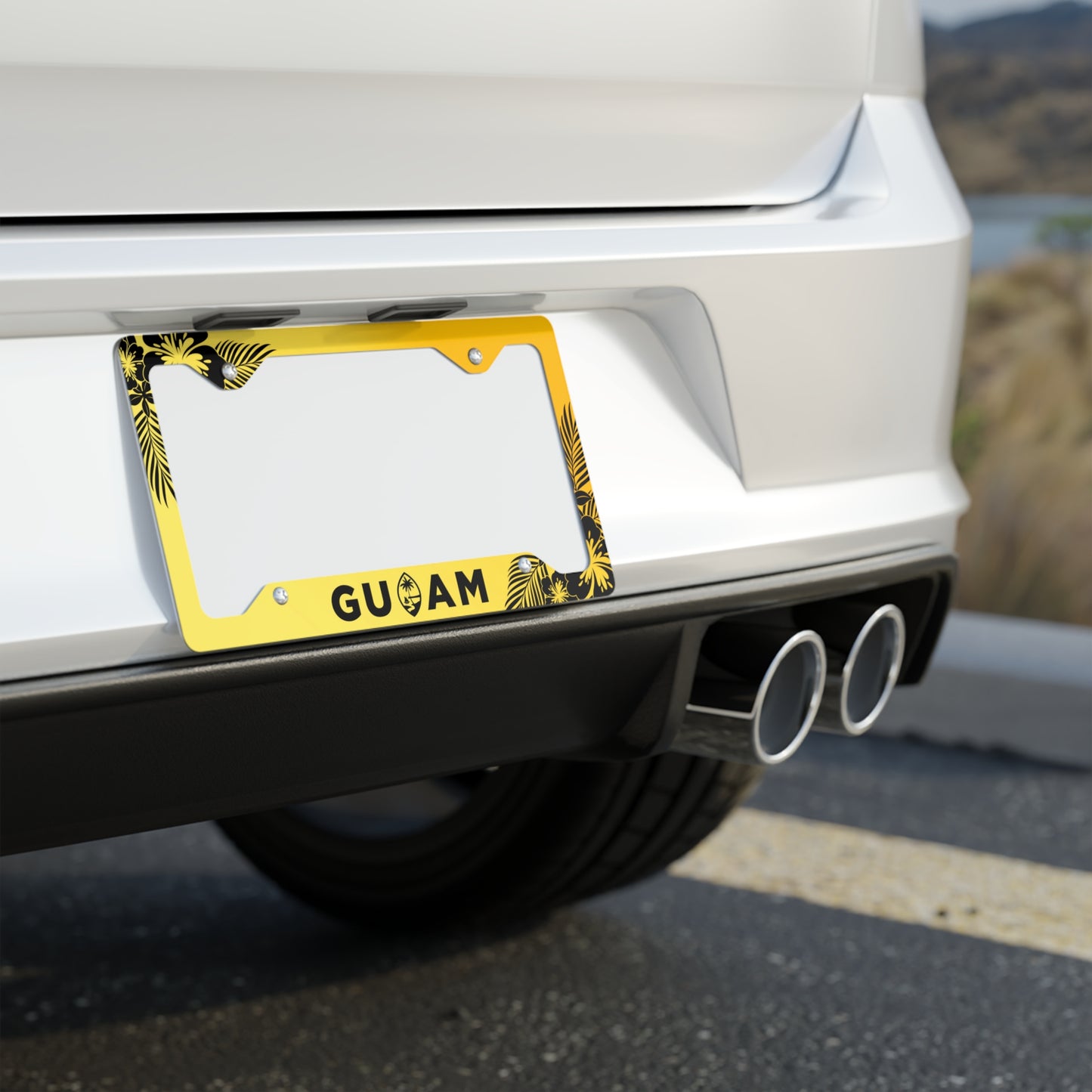 Guam Tropical Hibiscus Yellow Metal License Plate Frame
