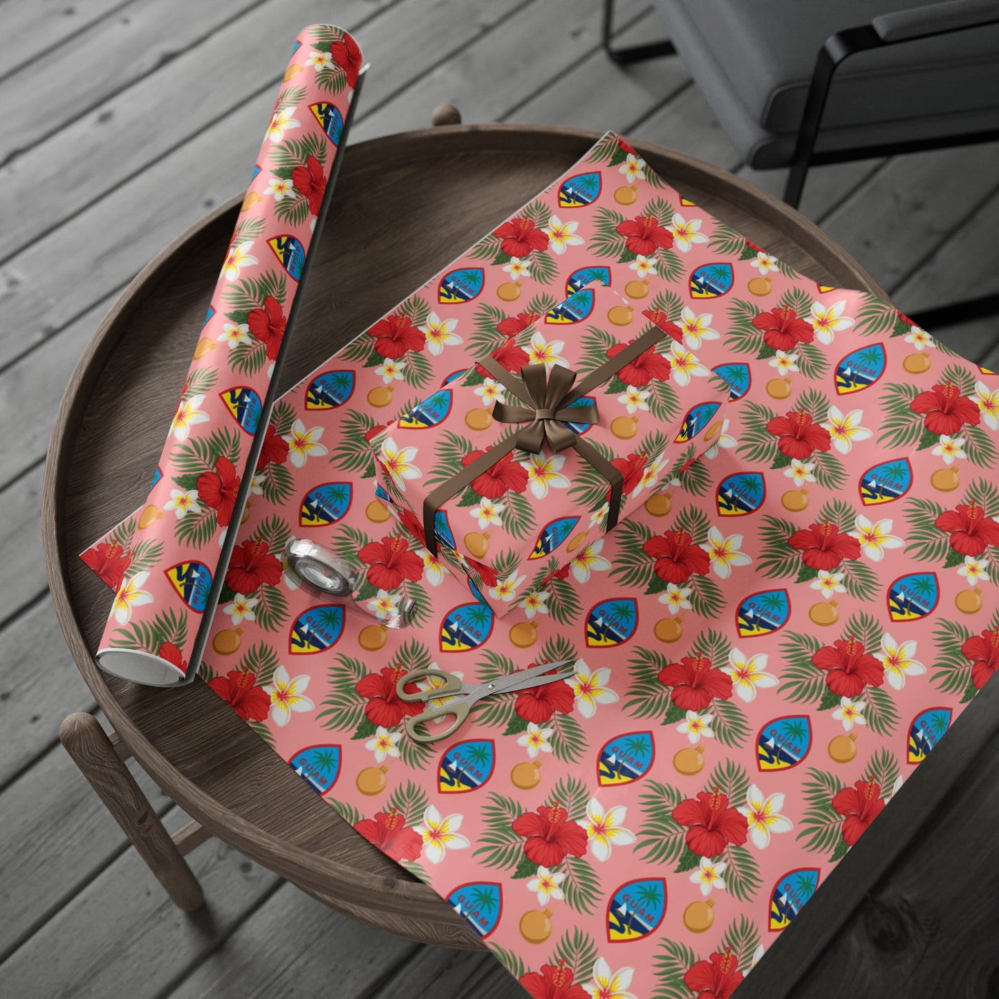 Guam Christmas Flowers Pink Gift Wrap Wrapping Paper