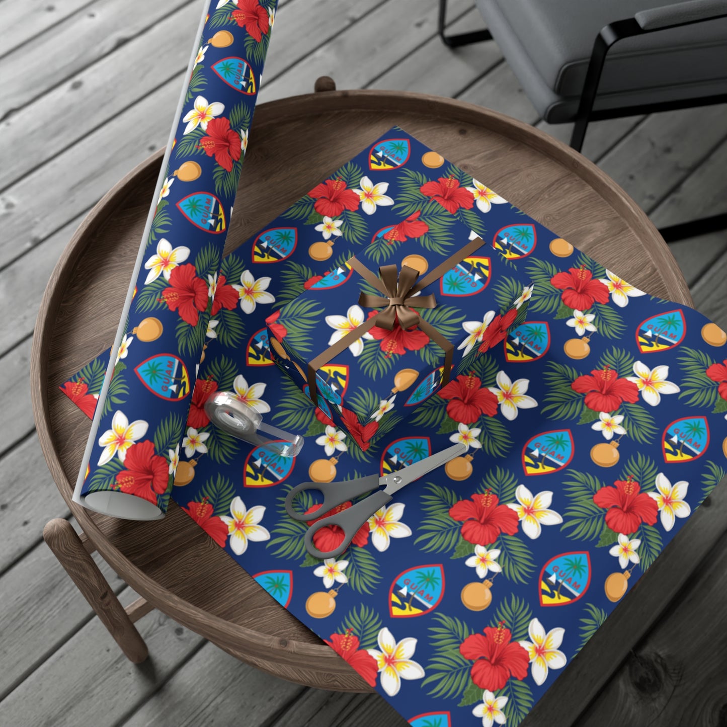 Guam Christmas Flowers Blue Gift Wrapping Paper