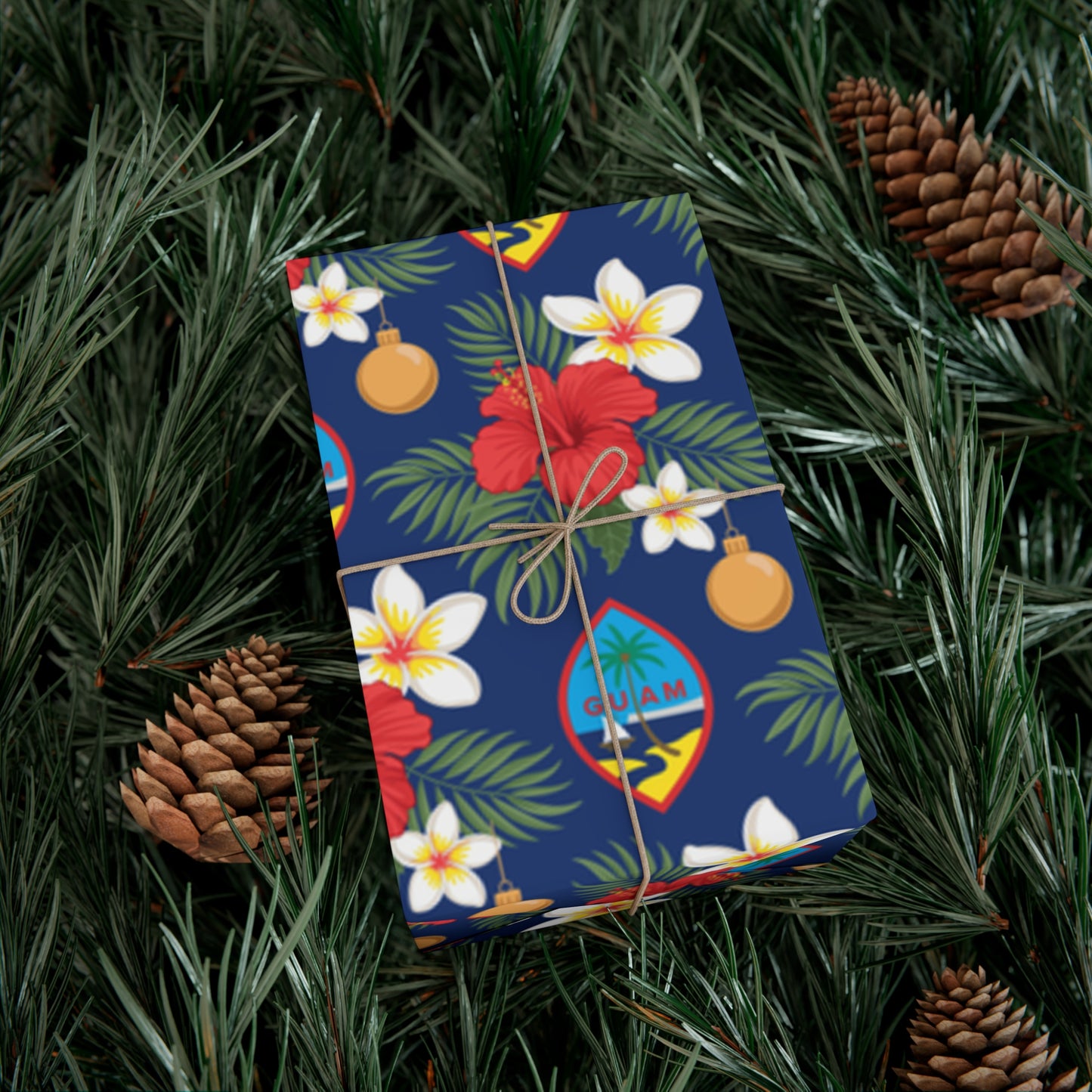 Guam Christmas Flowers Blue Gift Wrapping Paper
