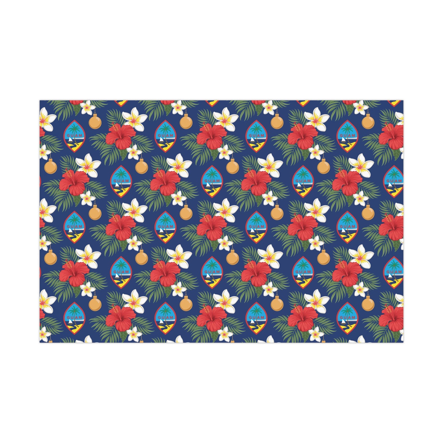 Guam Christmas Flowers Blue Gift Wrapping Paper