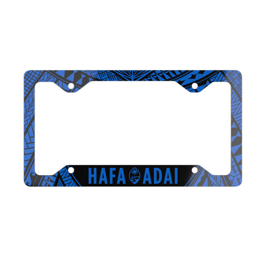 Guam Hafa Adai Tribal Blue Metal License Plate Frame