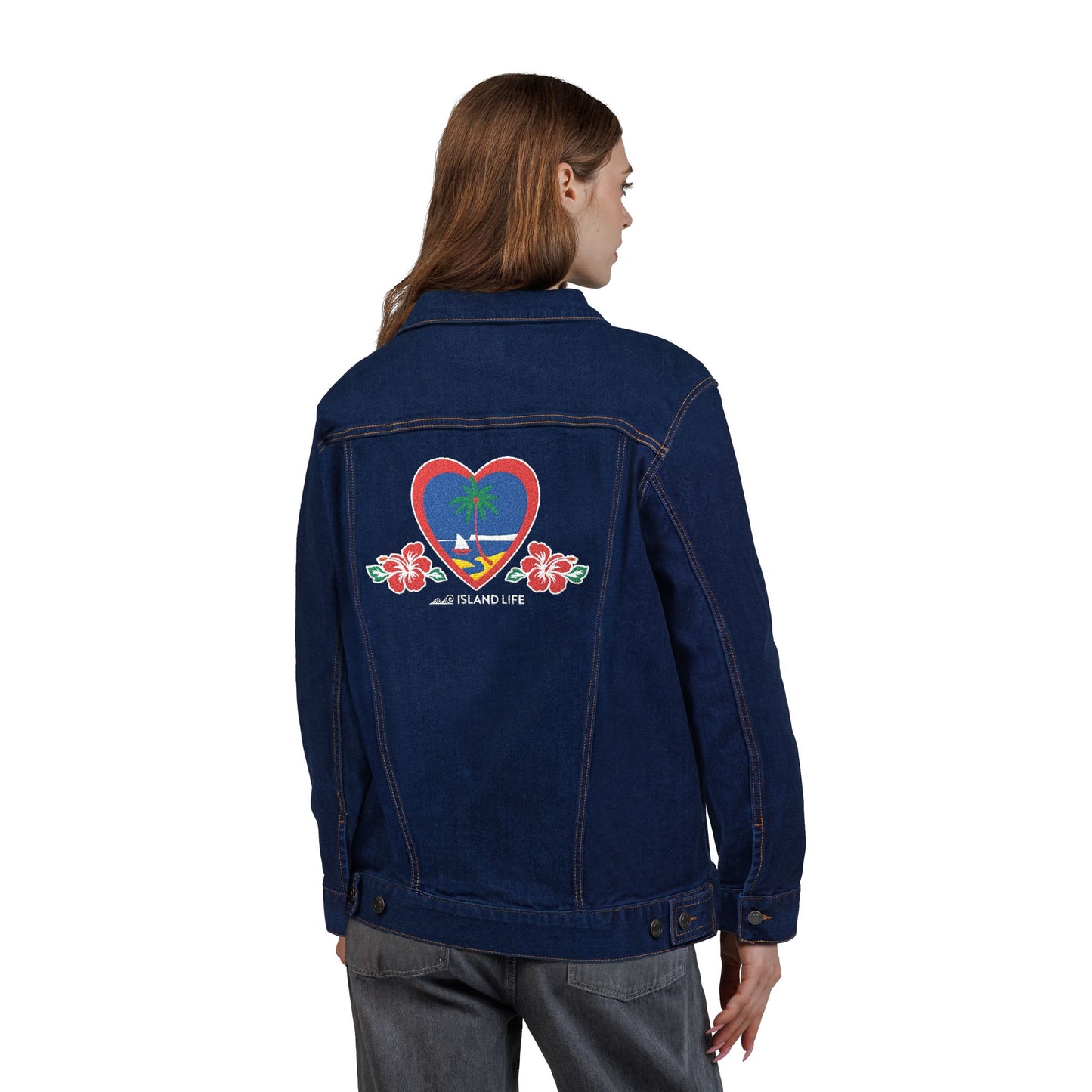 Heart Guam Embroidered Unisex Denim Jacket