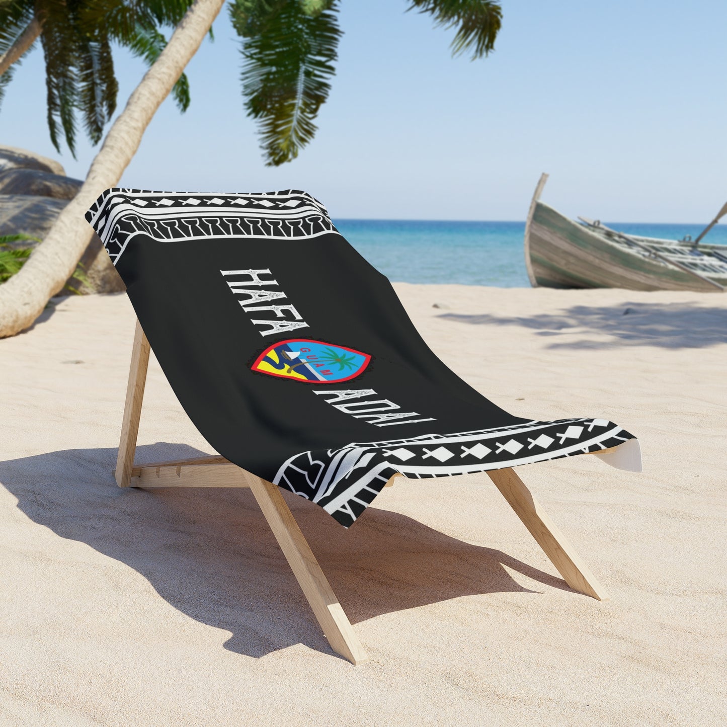 Hafa Adai Guam Tribal Black Beach Towel