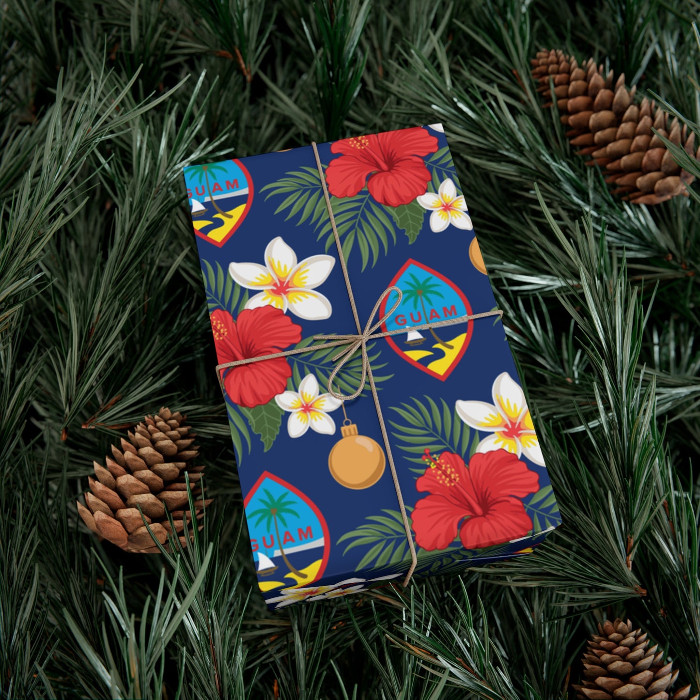 Guam Christmas Flowers Blue Gift Wrapping Paper