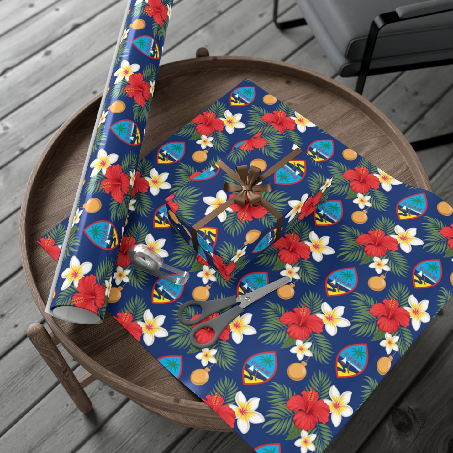 Guam Christmas Flowers Blue Gift Wrapping Paper