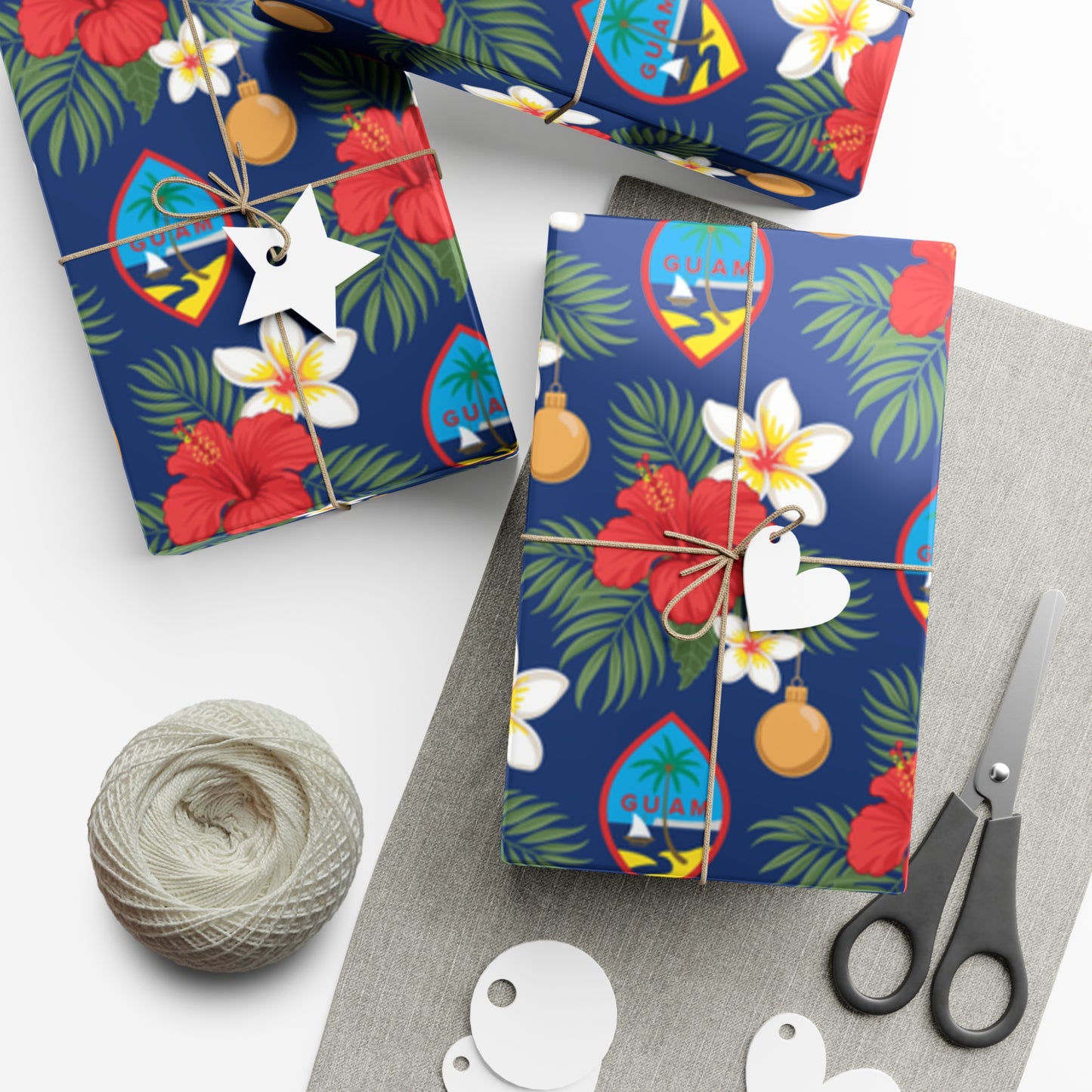 Guam Christmas Flowers Blue Gift Wrapping Paper