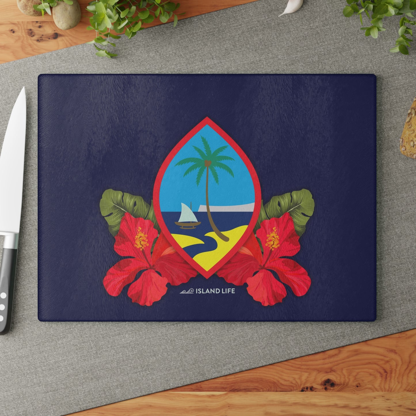 Guam Hibiscus Paradise Glass Cutting Board