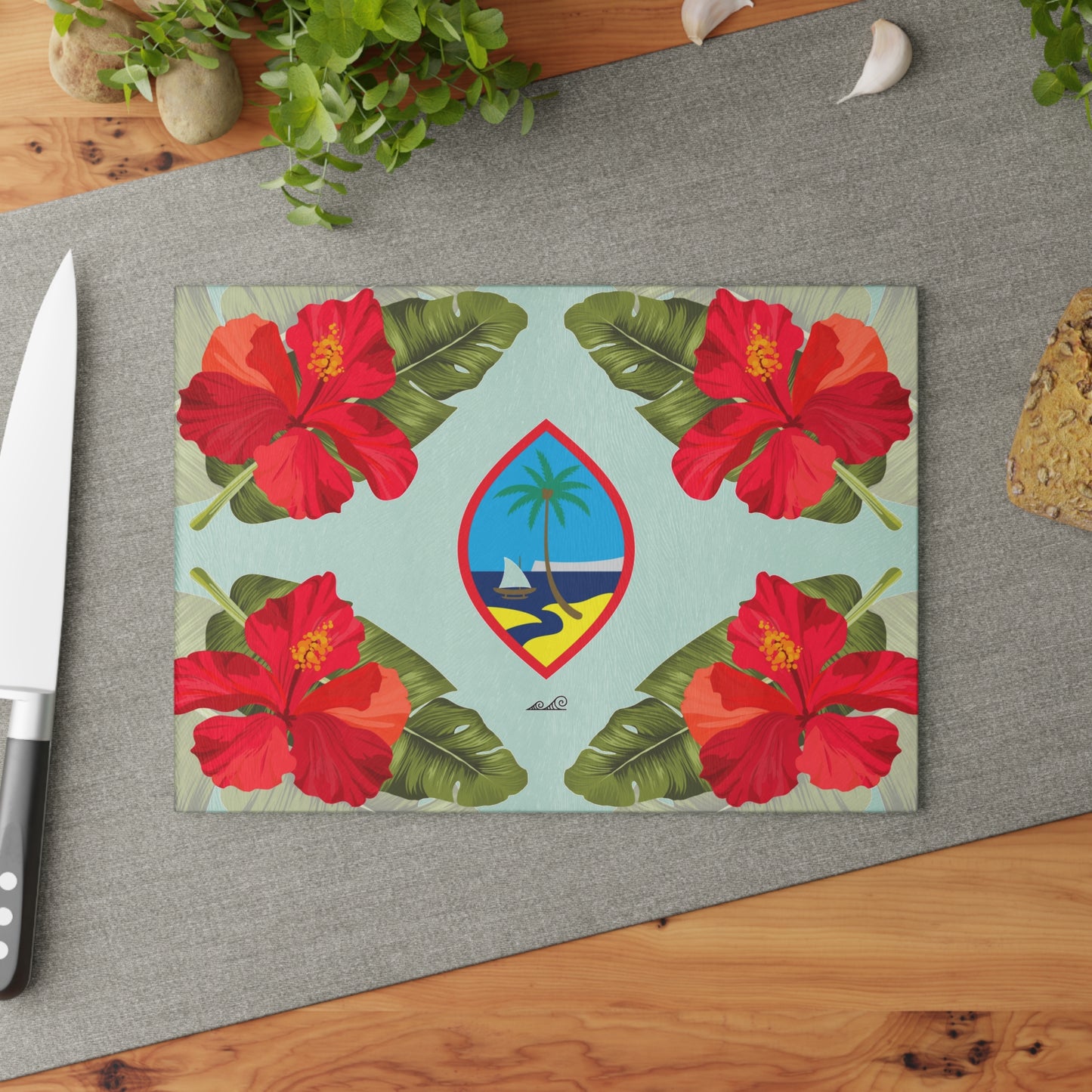 Guam Seal Hibiscus Paradise Glass Cutting Board