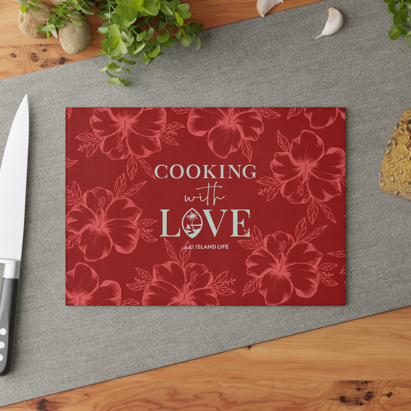 Cooking with Love Guam Glass Cutting Board