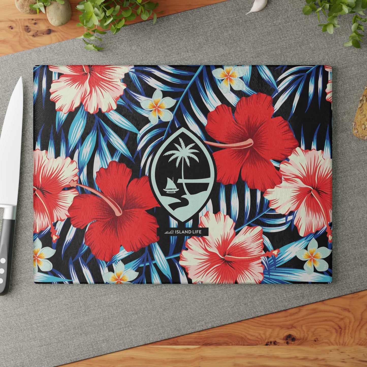 Tropical Floral Guam Glass Cutting Board