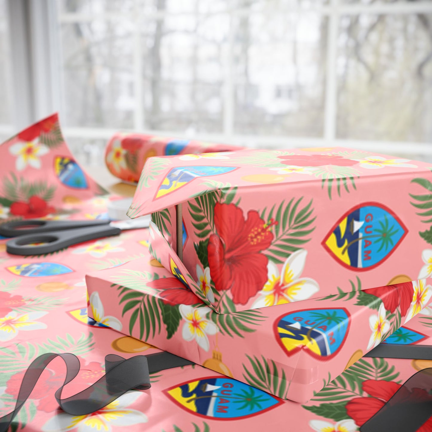 Guam Christmas Flowers Pink Gift Wrap Wrapping Paper