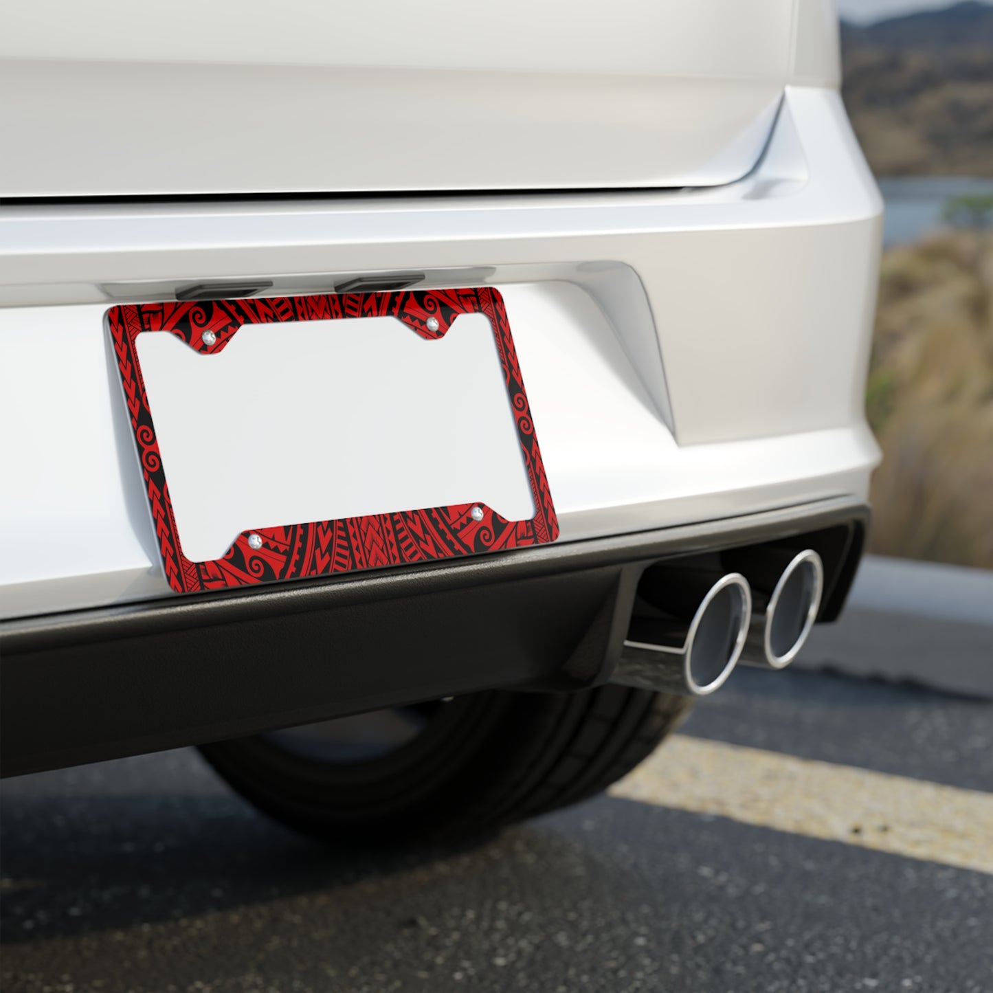 Island Tribal Polynesia Hawaiian Red Metal License Plate Frame