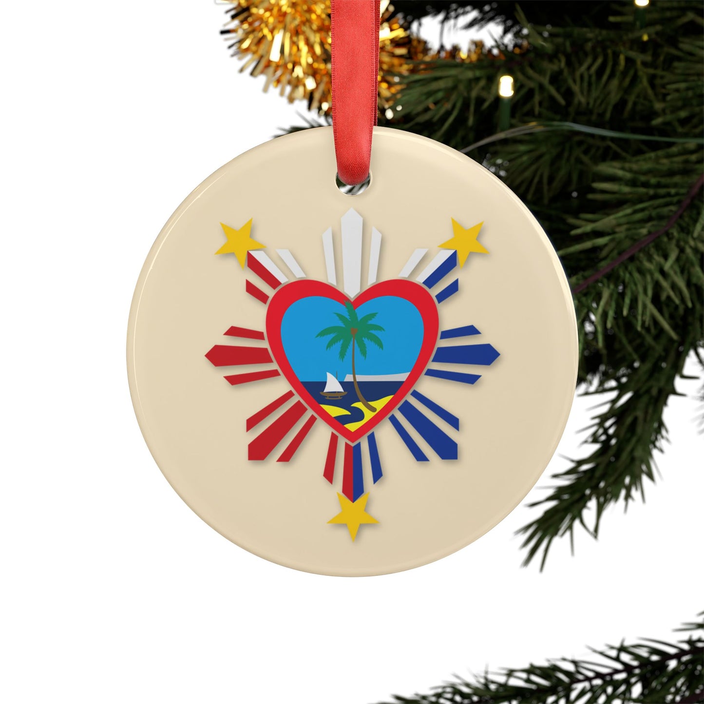 Heart Guam Philippines Acrylic Ornament with Ribbon