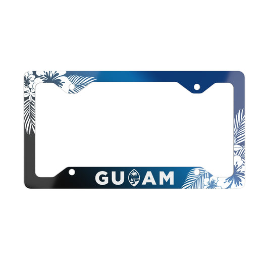 Guam Tropical Hibiscus Blue Metal License Plate Frame