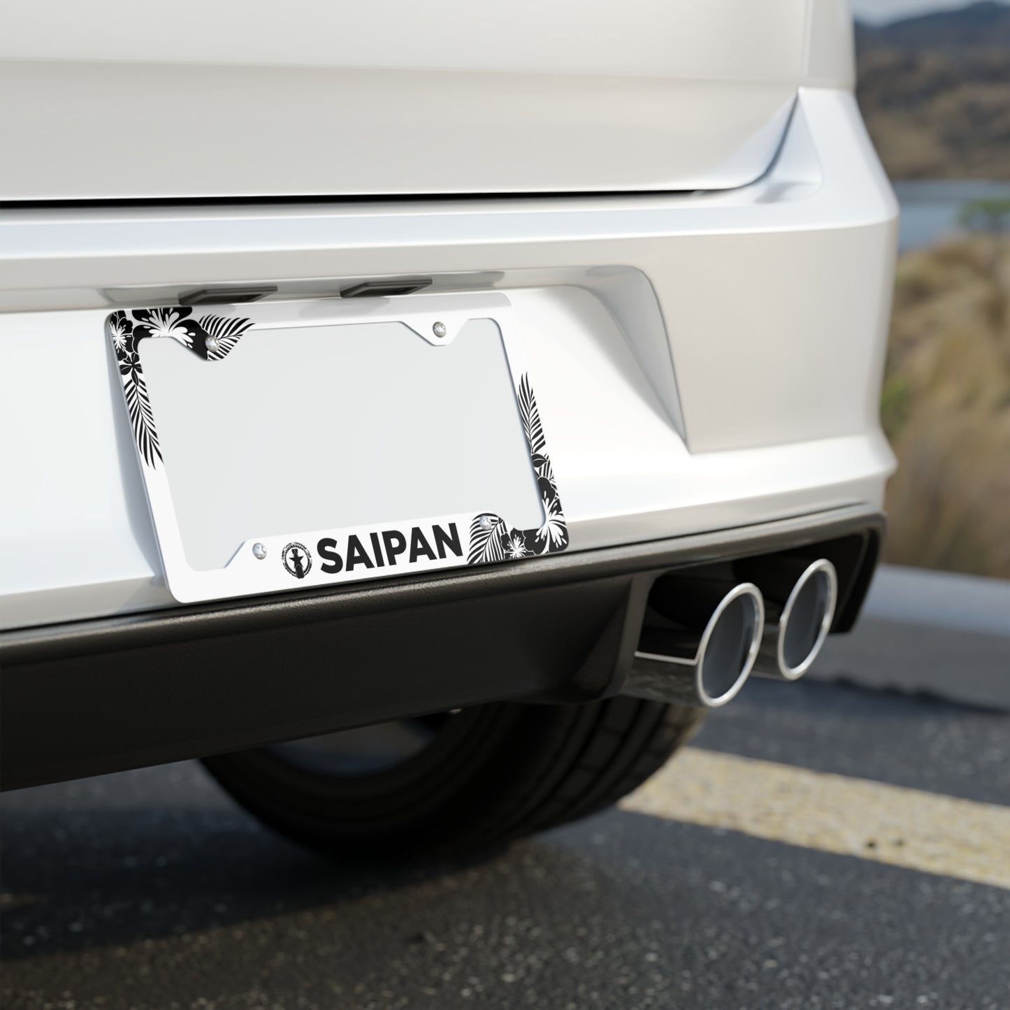 CNMI Saipan Tropical Hibiscus White Metal License Plate Frame
