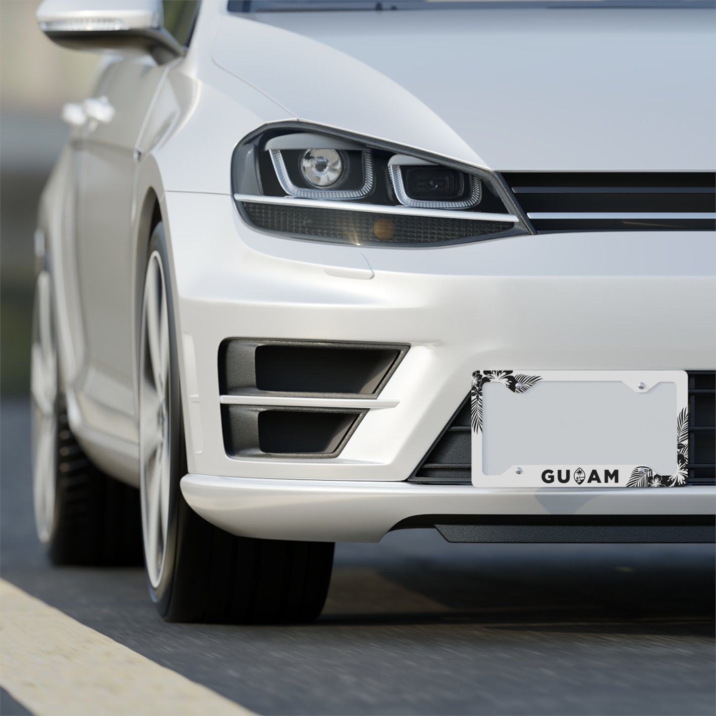 Guam Tropical Hibiscus White Metal License Plate Frame