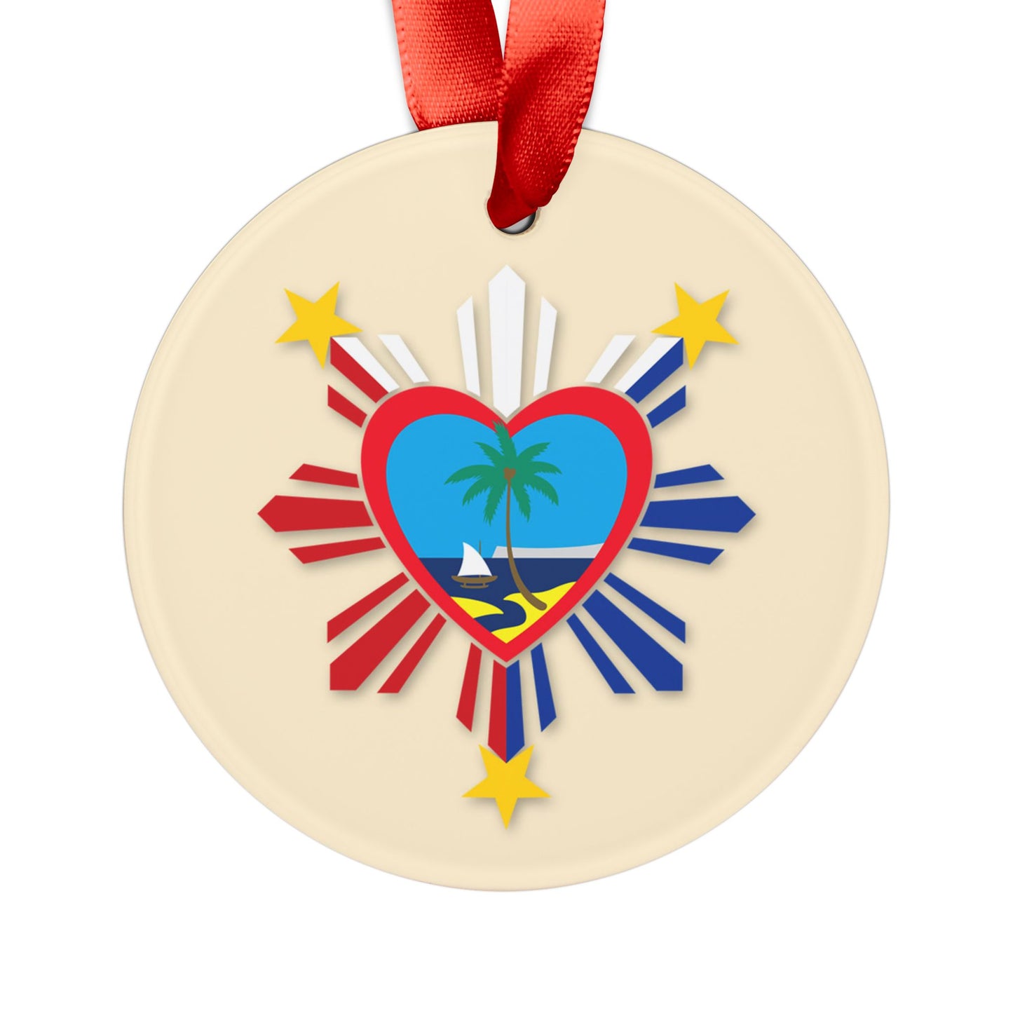 Heart Guam Philippines Acrylic Ornament with Ribbon