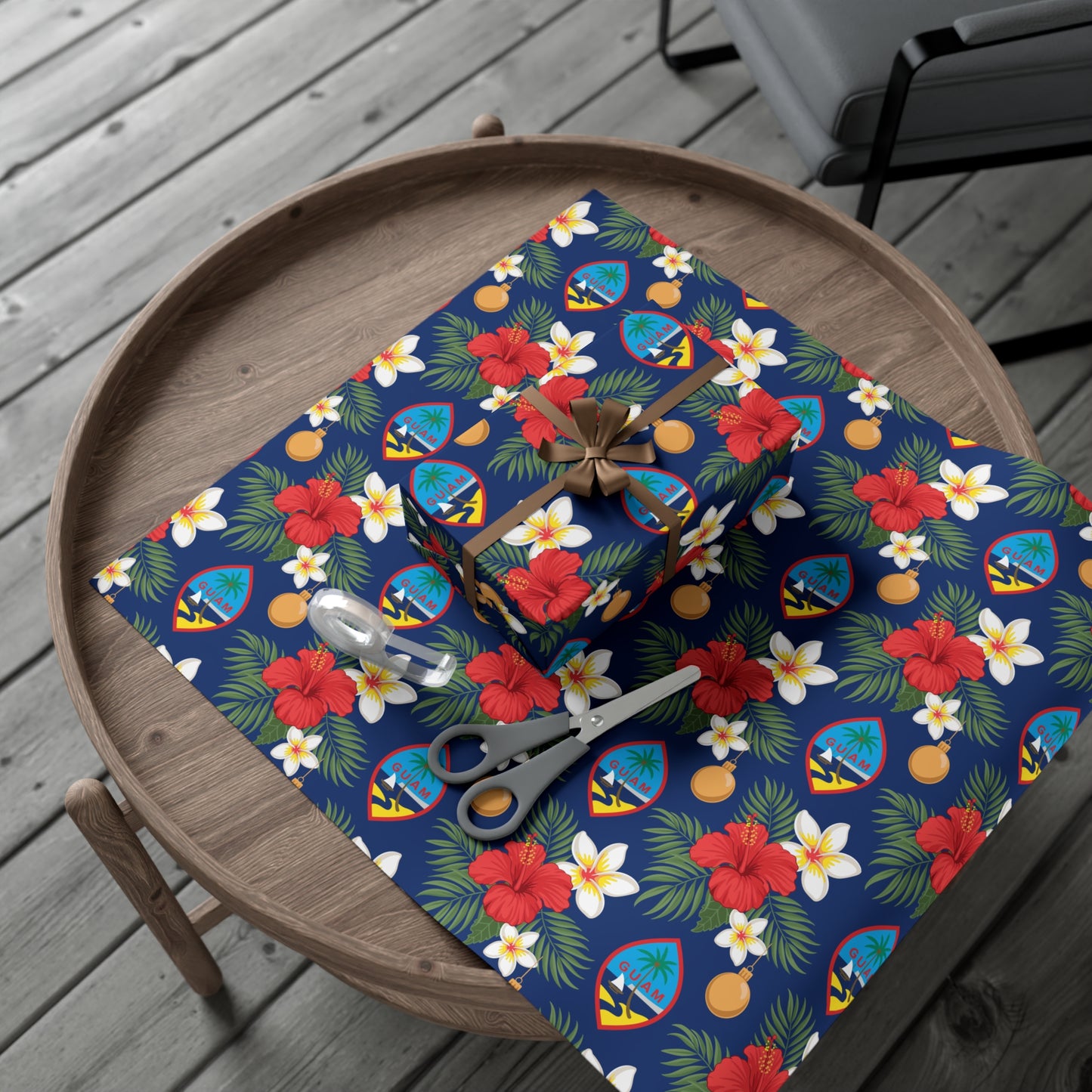Guam Christmas Flowers Blue Gift Wrapping Paper