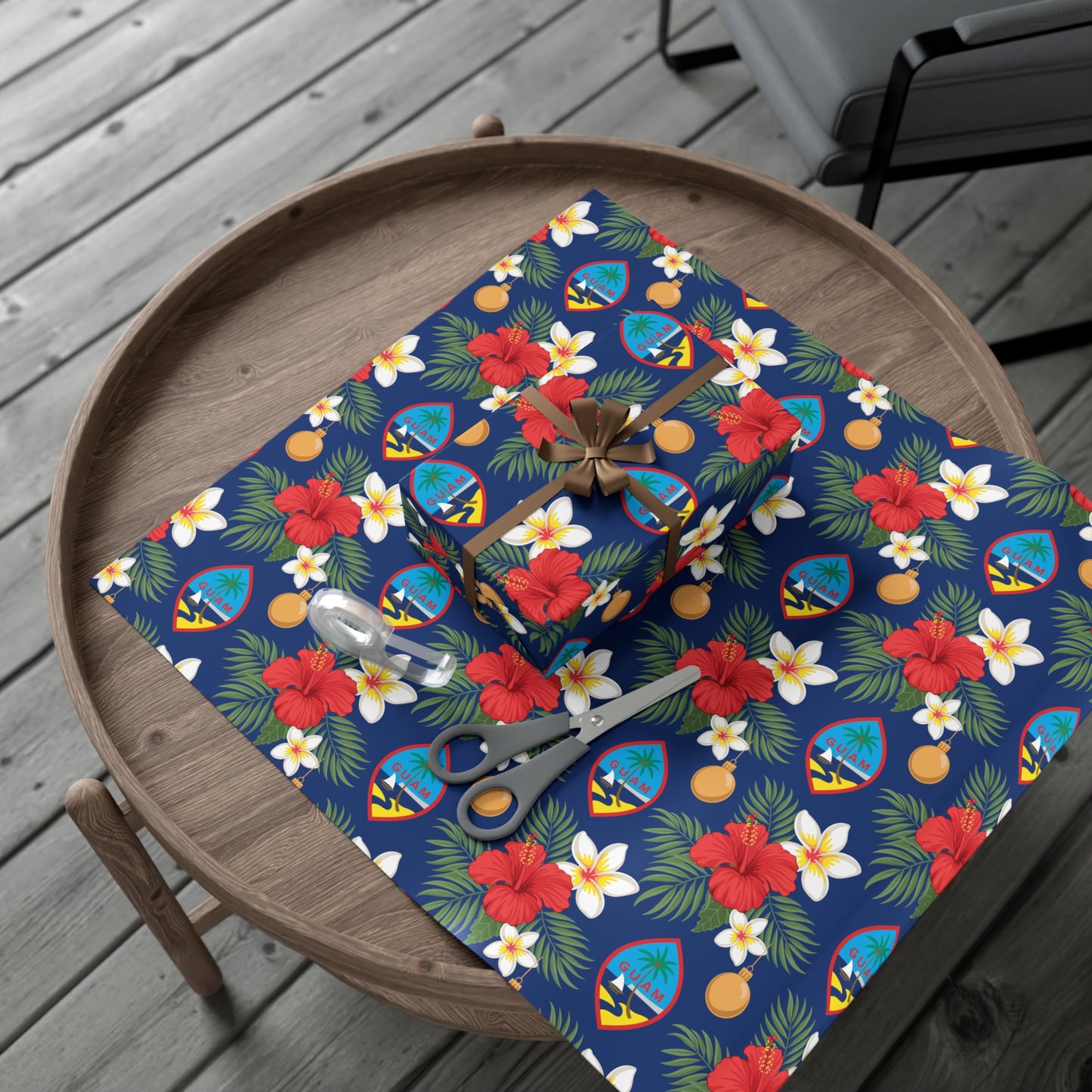 Guam Christmas Flowers Blue Gift Wrapping Paper