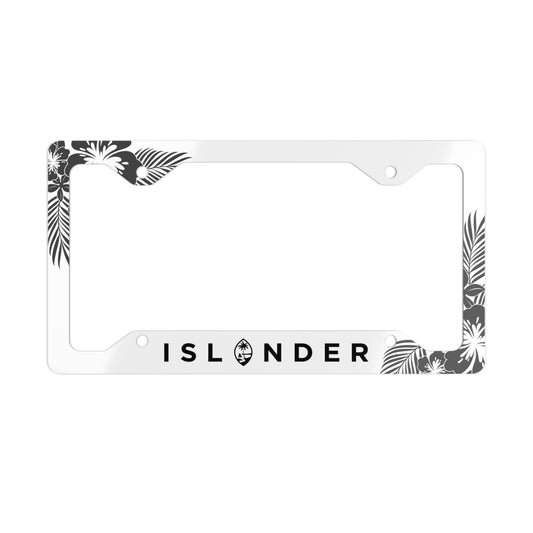 Islander Guam Tropical Hibiscus White Metal License Plate Frame