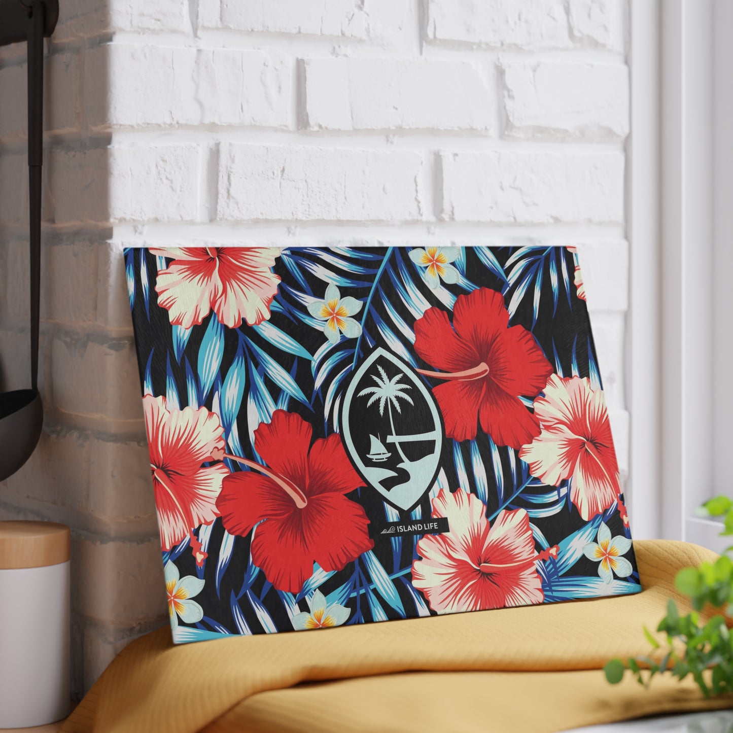 Tropical Floral Guam Glass Cutting Board
