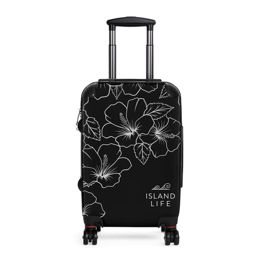 Guam CNMI Modern Hibiscus Black Carry On Cabin Suitcase Luggage