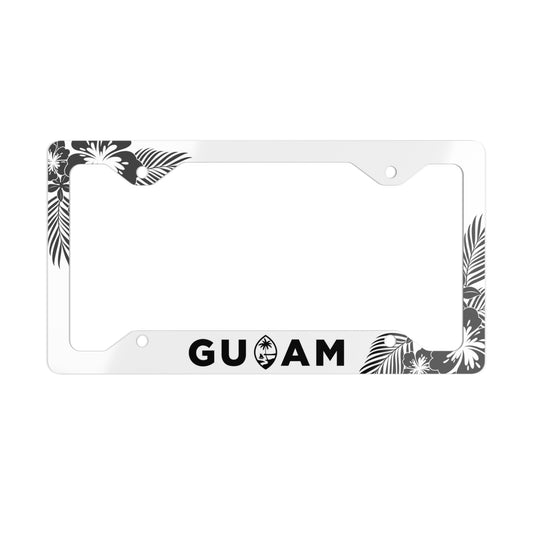 Guam Tropical Hibiscus White Metal License Plate Frame