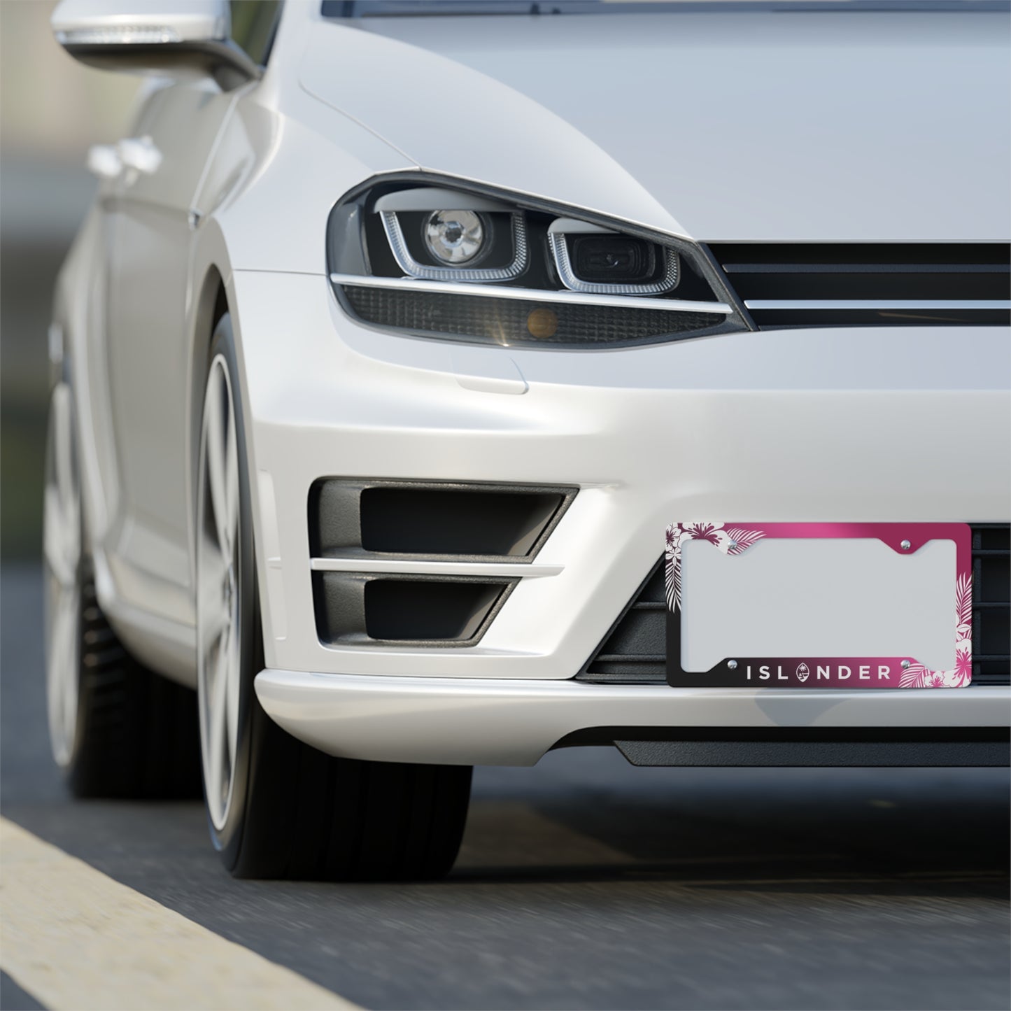 Islander Guam Tropical Hibiscus Pink Metal License Plate Frame