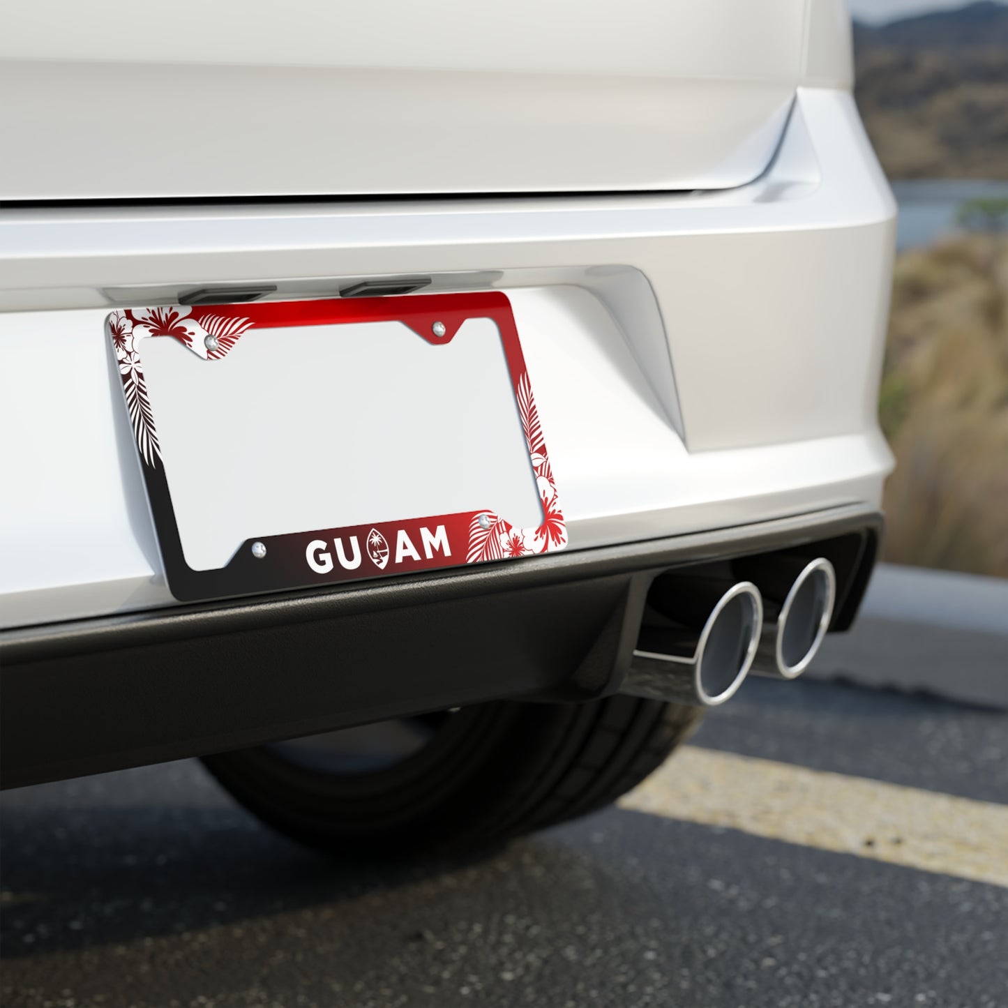 Guam Tropical Hibiscus Red Metal License Plate Frame