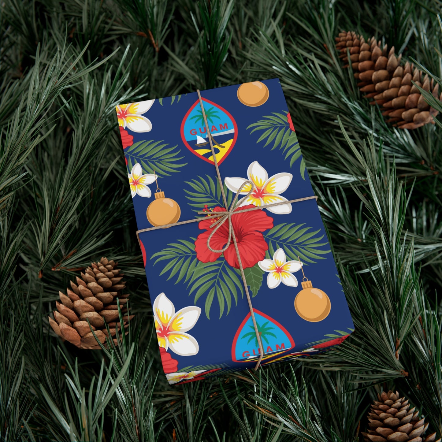 Guam Christmas Flowers Blue Gift Wrapping Paper