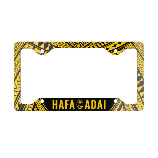 Guam Hafa Adai Tribal Yellow Metal License Plate Frame