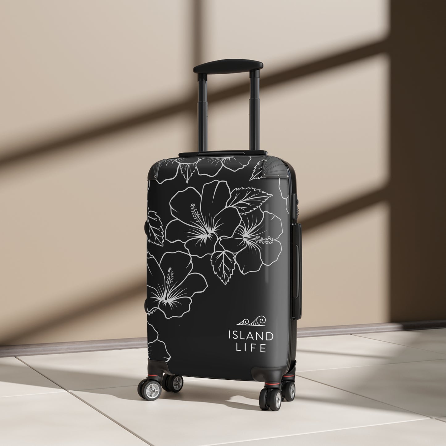 Guam CNMI Modern Hibiscus Black Carry On Cabin Suitcase Luggage