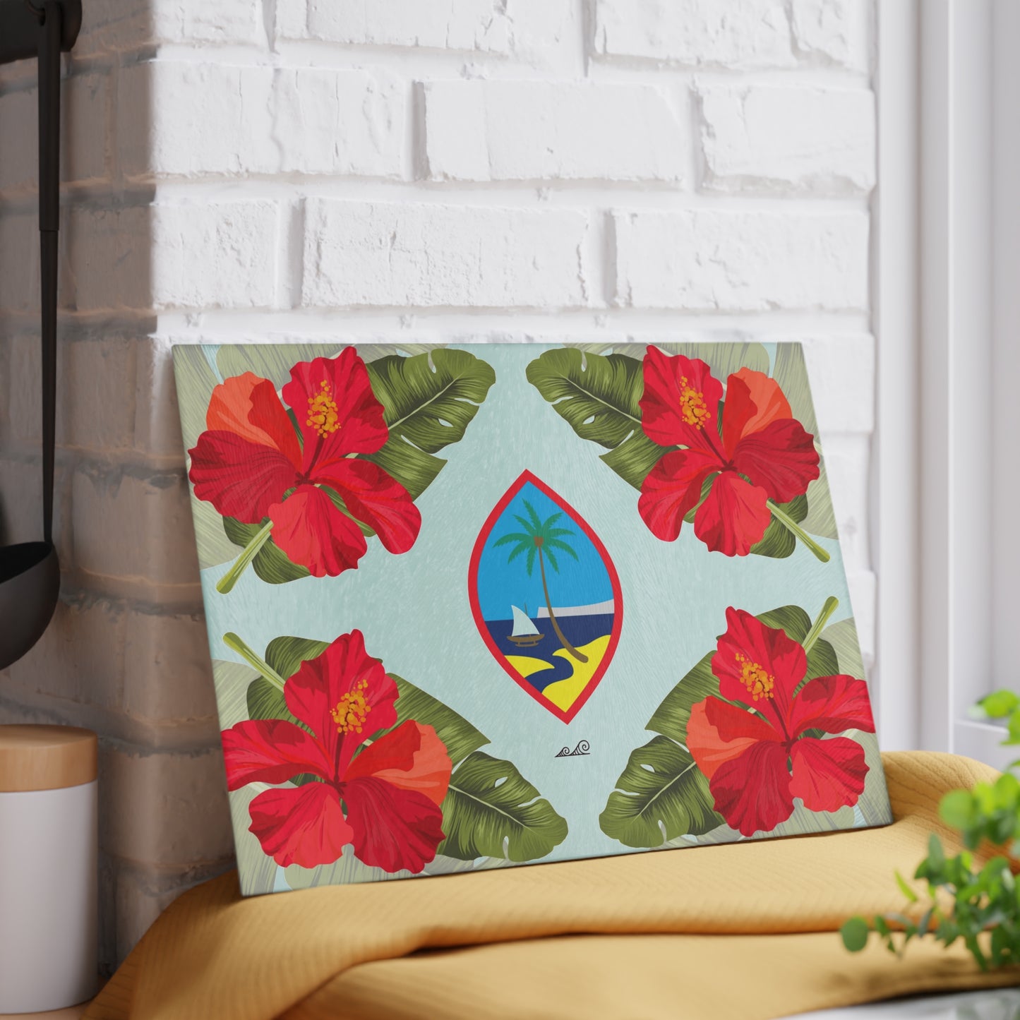 Guam Seal Hibiscus Paradise Glass Cutting Board
