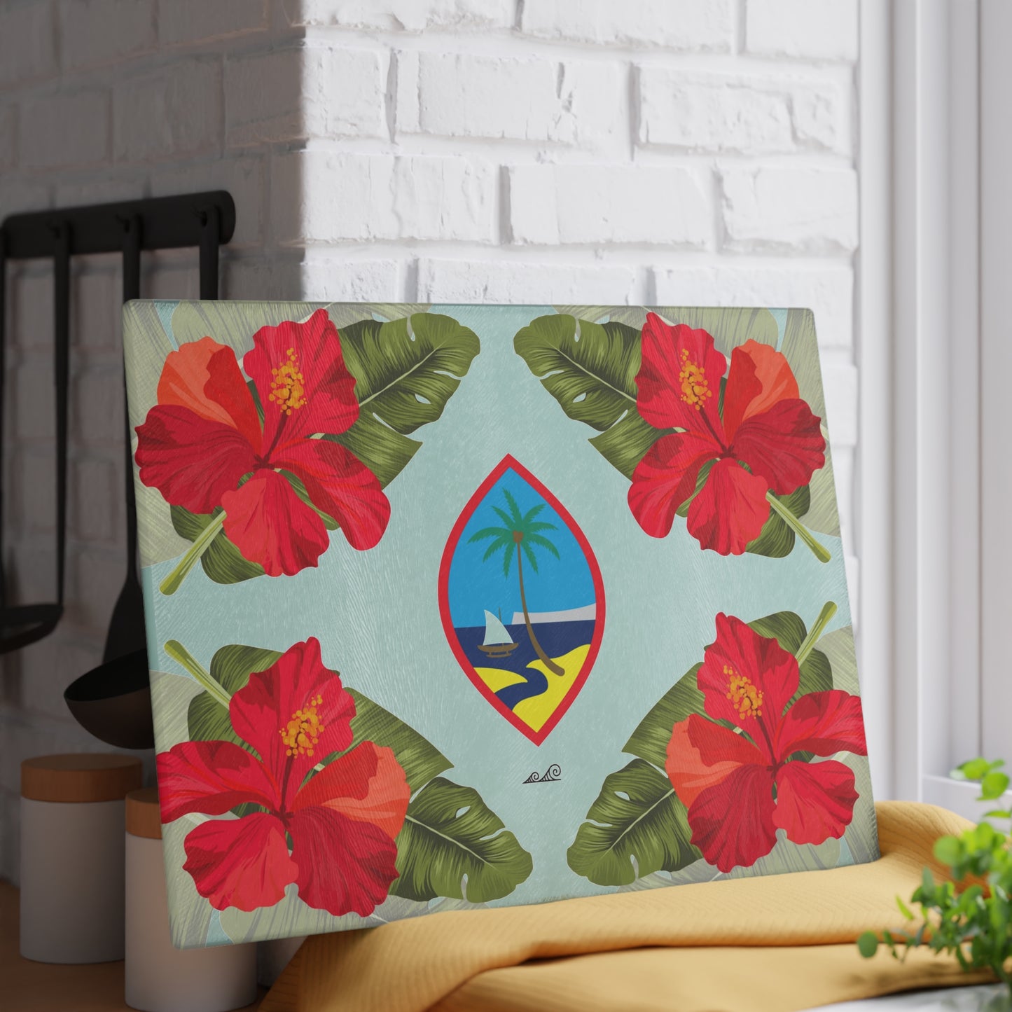Guam Seal Hibiscus Paradise Glass Cutting Board