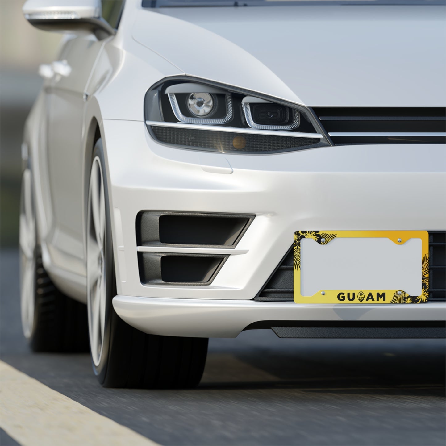 Guam Tropical Hibiscus Yellow Metal License Plate Frame