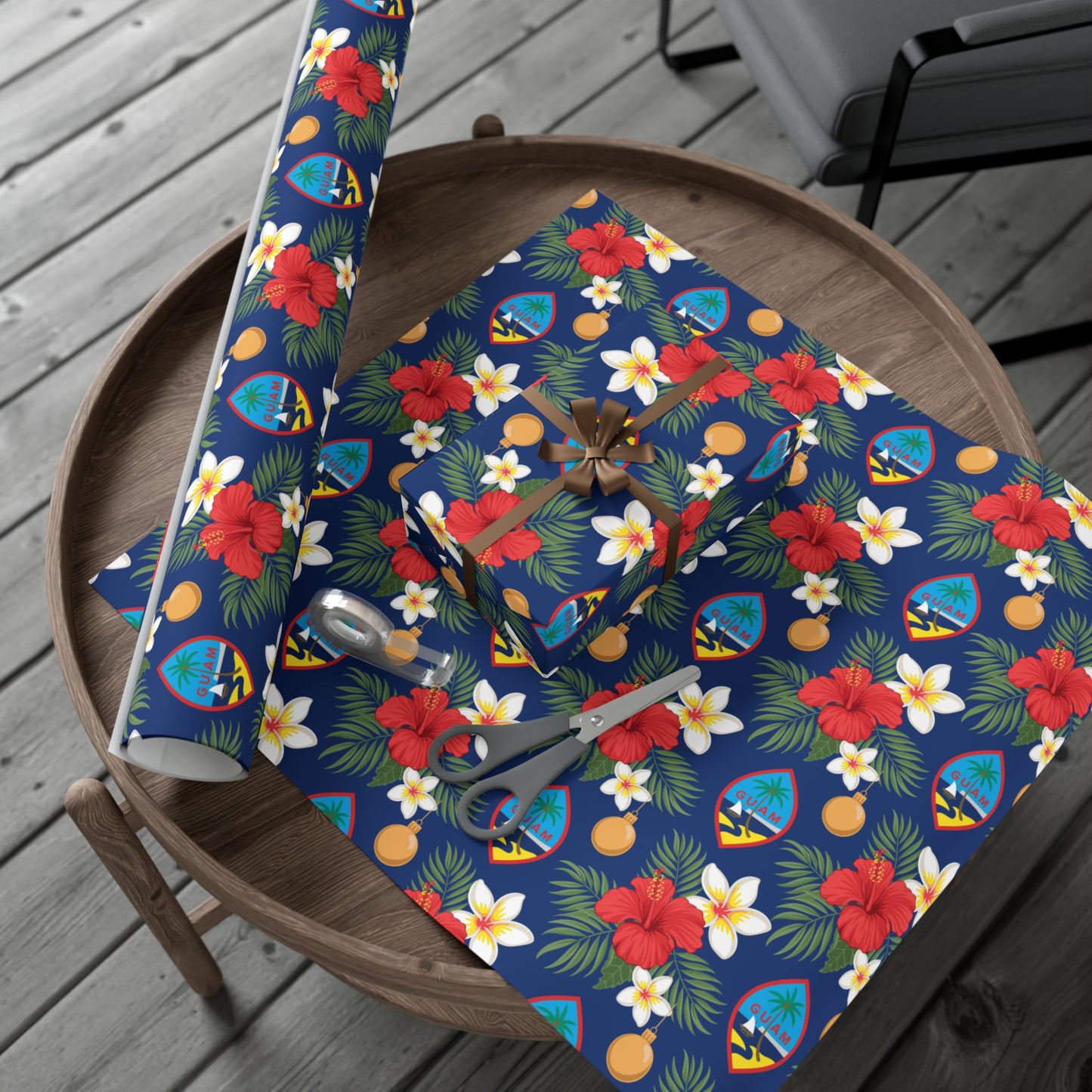 Guam Christmas Flowers Blue Gift Wrapping Paper