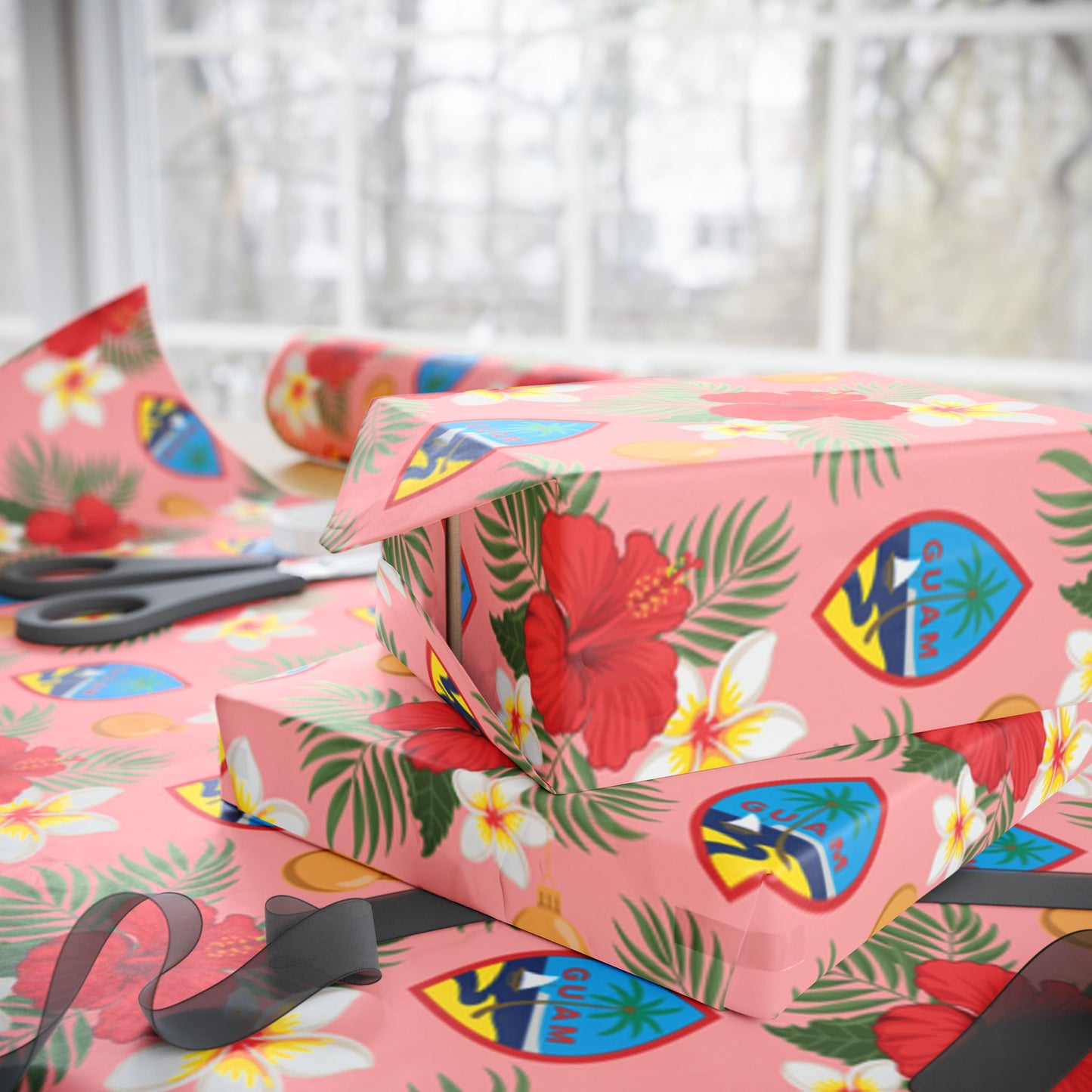Guam Christmas Flowers Pink Gift Wrap Wrapping Paper