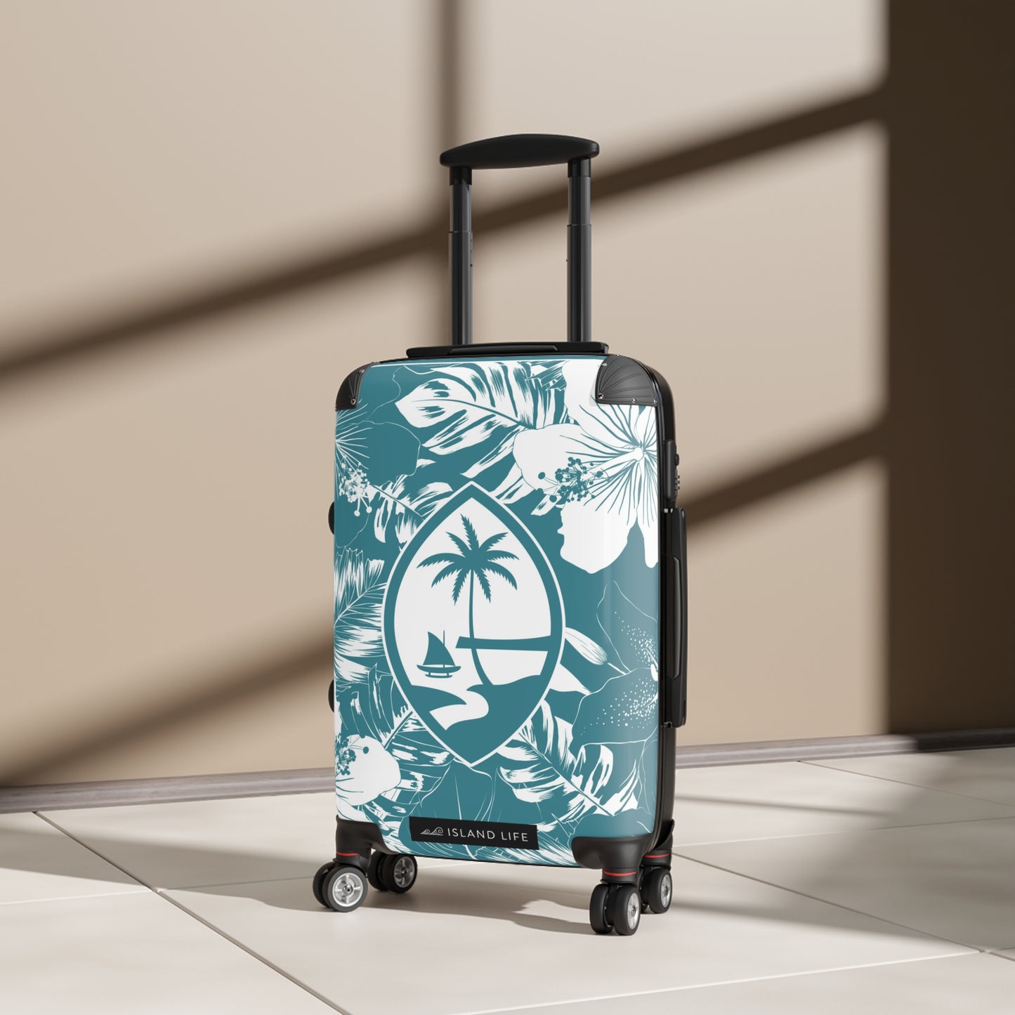 Guam Hibiscus Teal Carry On Cabin Suitcase