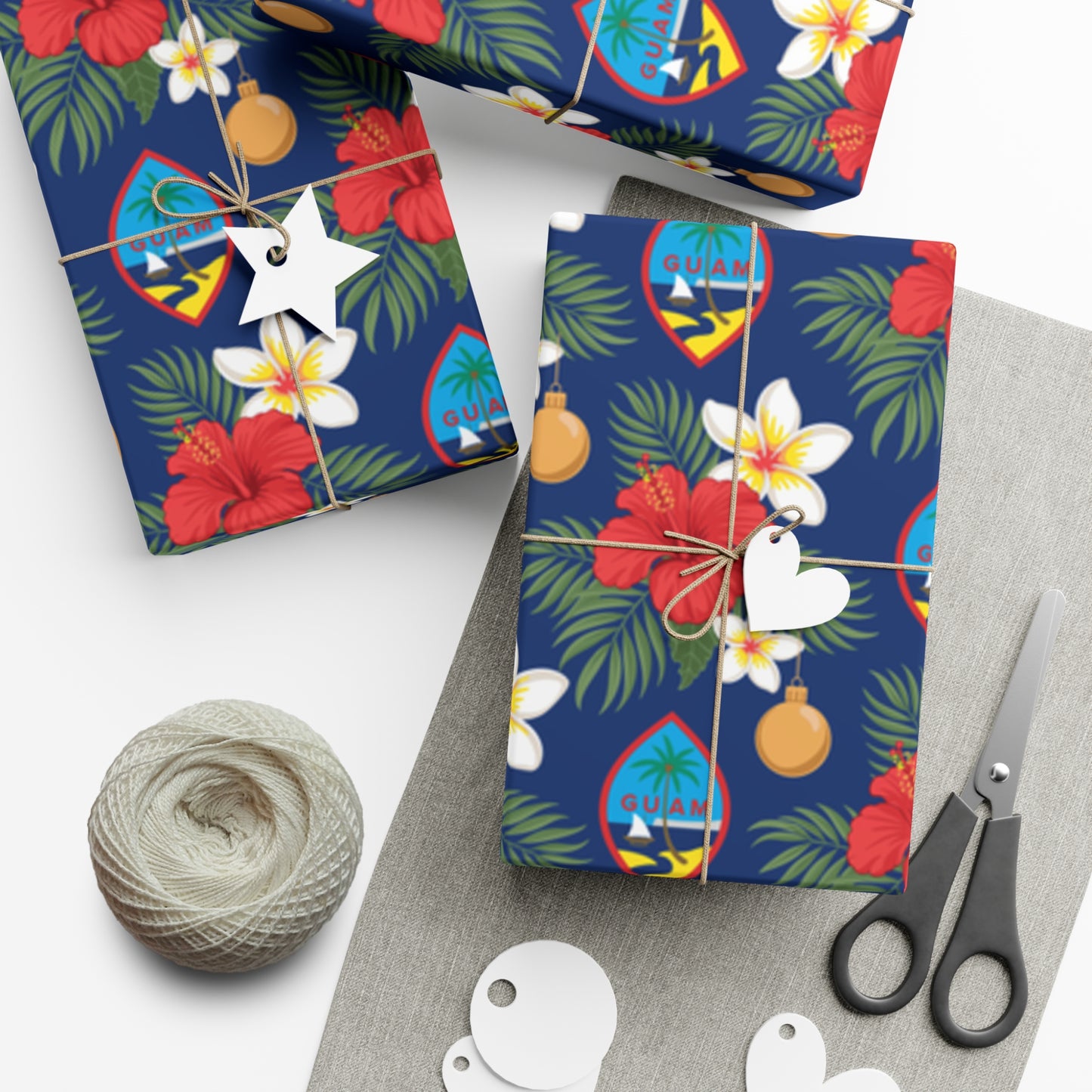 Guam Christmas Flowers Blue Gift Wrapping Paper