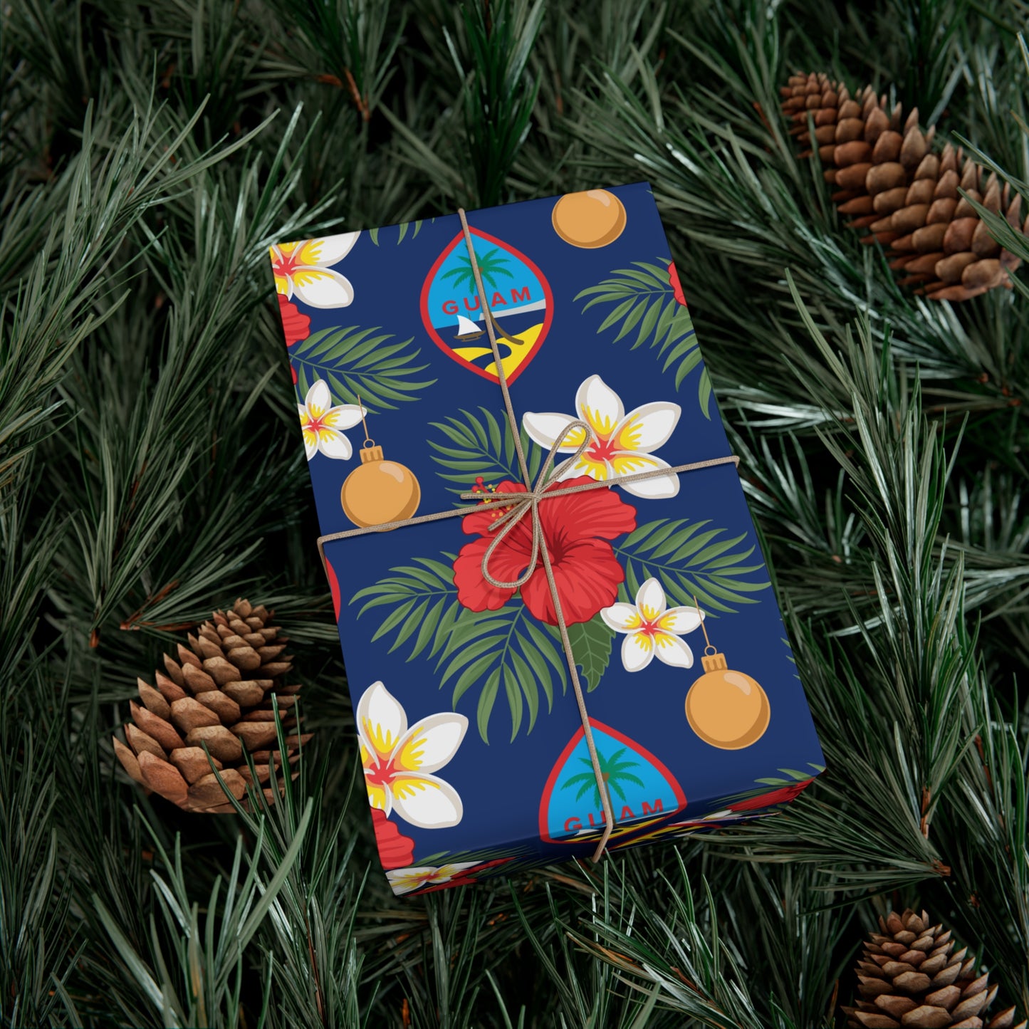 Guam Christmas Flowers Blue Gift Wrapping Paper