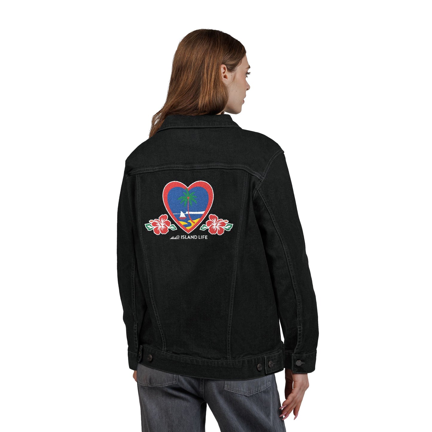 Heart Guam Embroidered Unisex Denim Jacket