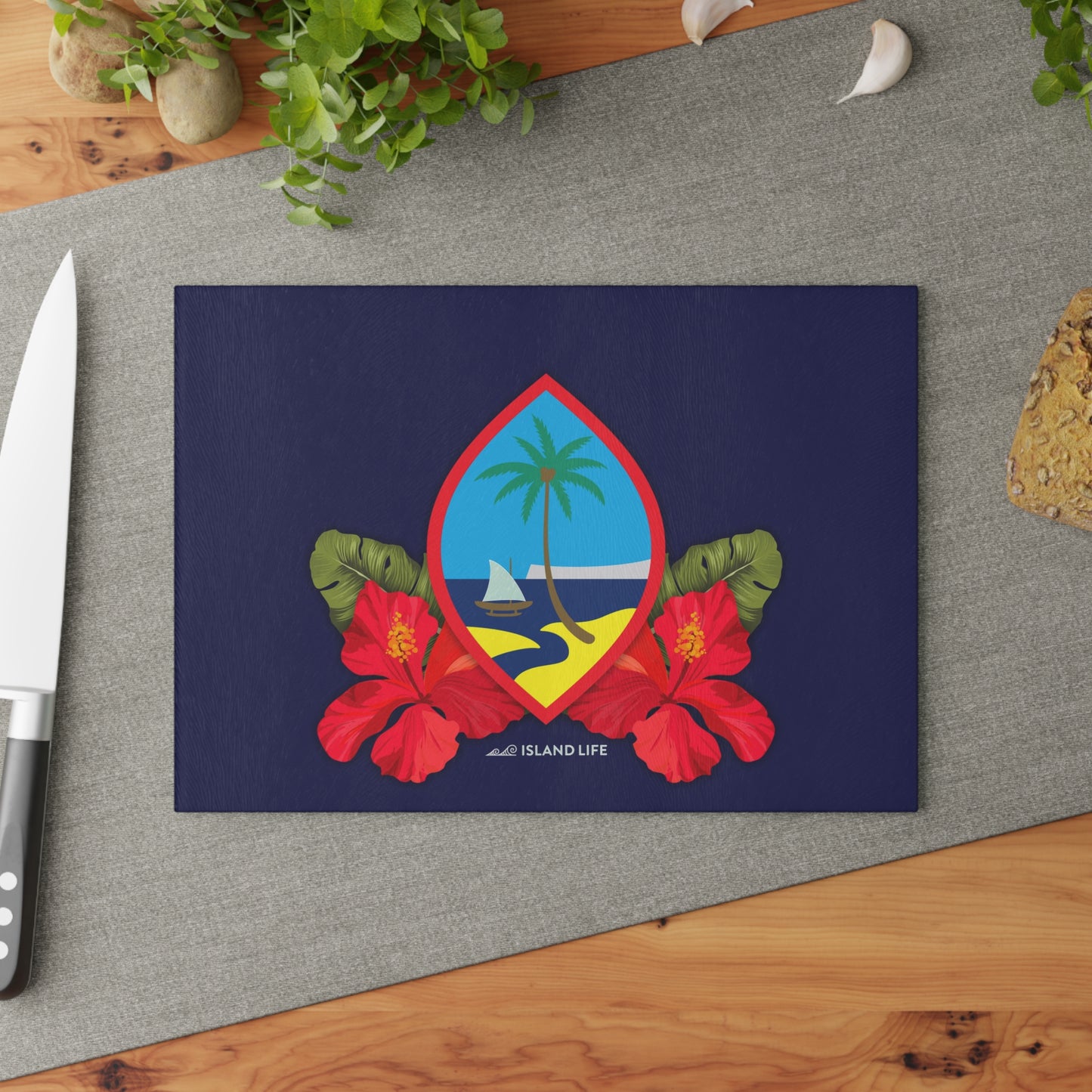 Guam Hibiscus Paradise Glass Cutting Board