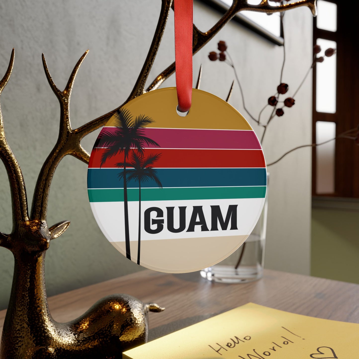 Retro Rainbow Guam Acrylic Ornament with Ribbon