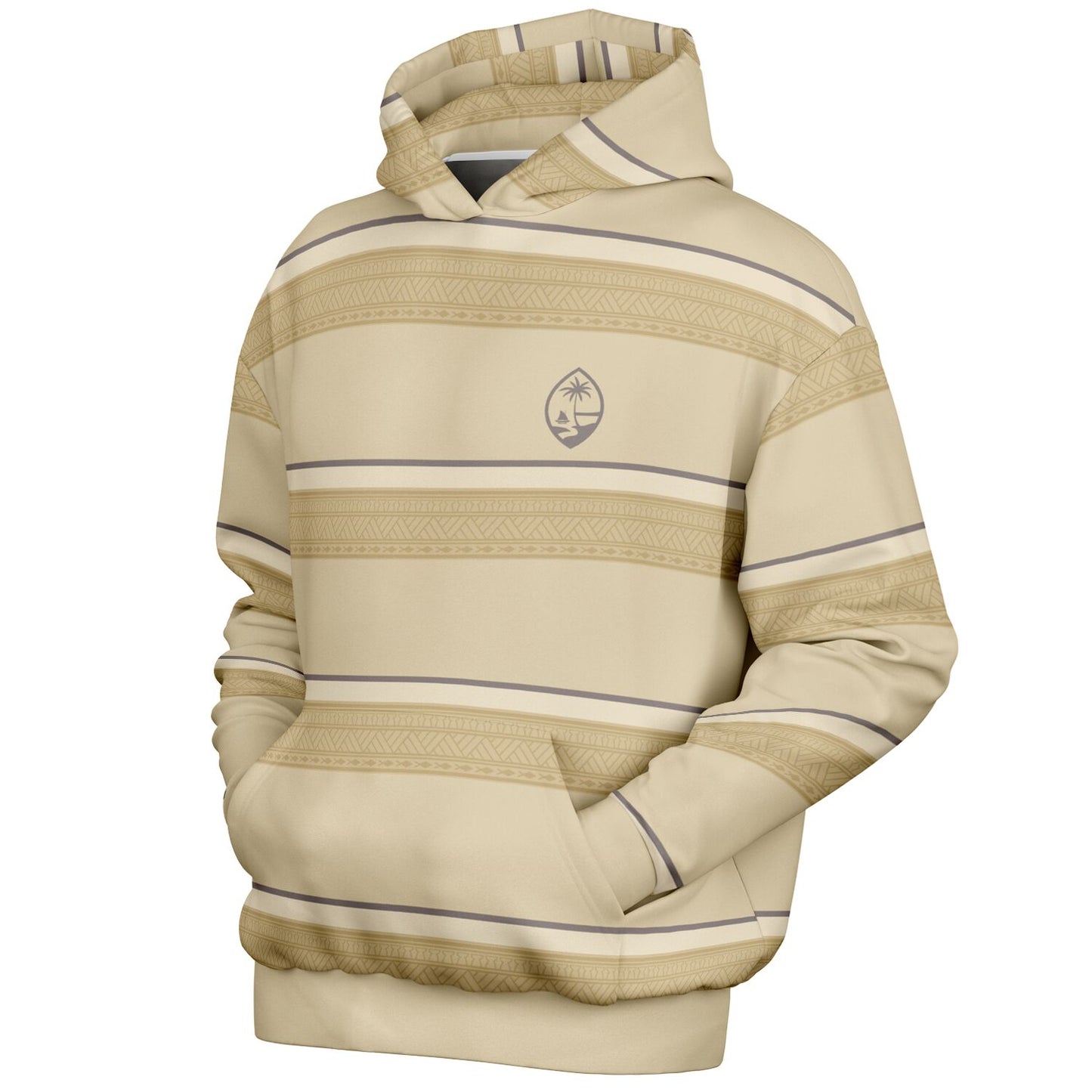 Guam Tribal Striped Khaki Unisex AOP Heavyweight Oversized Hoodie