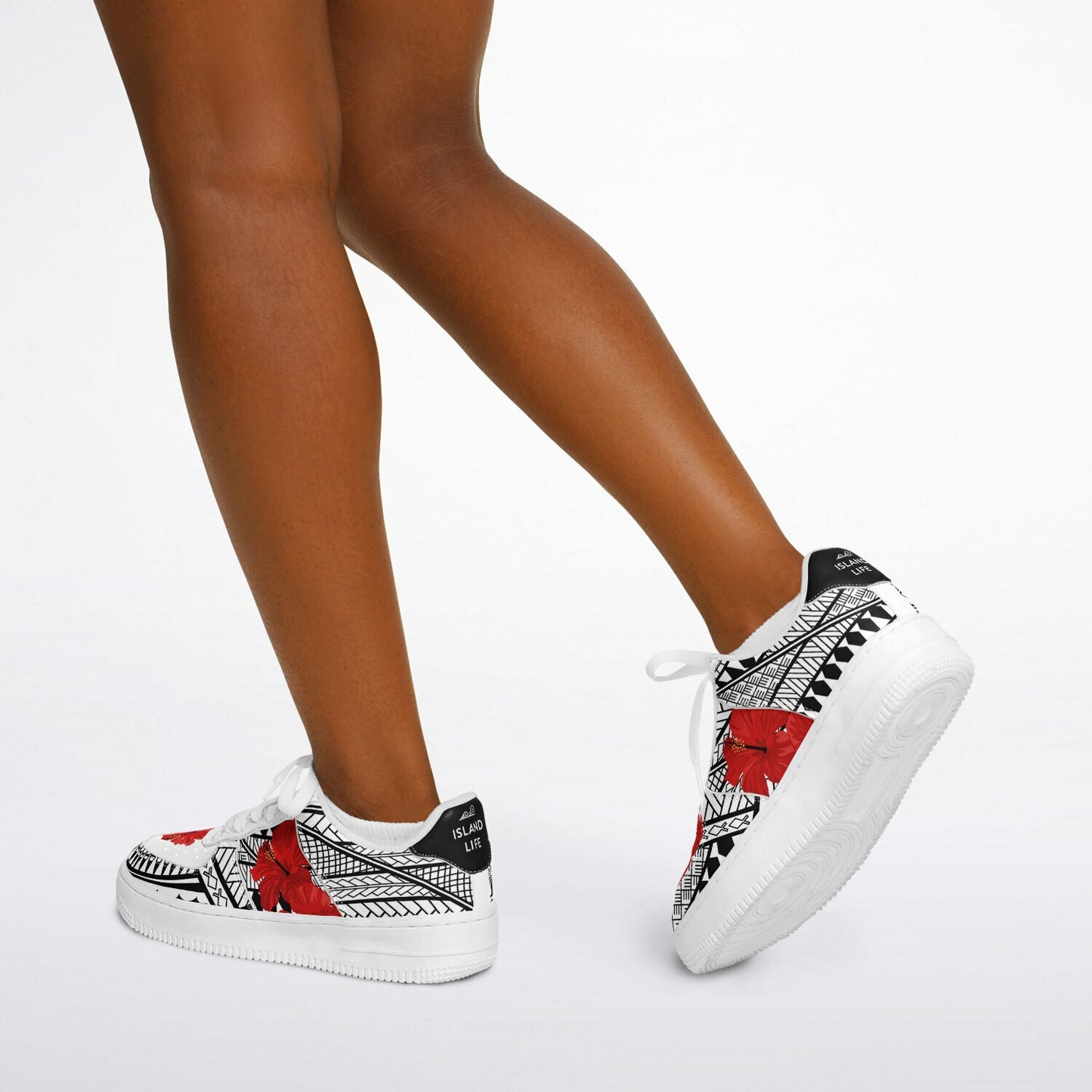 Guam Red Hibiscus Tribal White Core Low Shoes