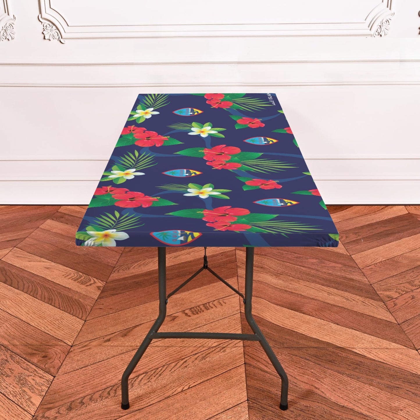 Guam Flag Flowers Fitted Tablecloth